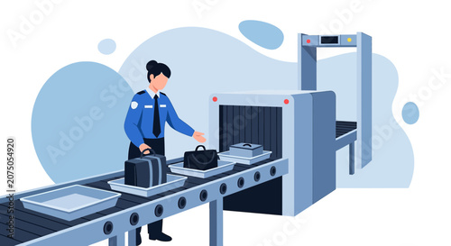 Airport Security Scanner with Luggage and Officer Illustration
