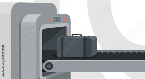 Airport Security Scanner with Luggage on Conveyor Belt - Vector Illustration