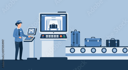 Airport Security Scanner with Luggage and Officer