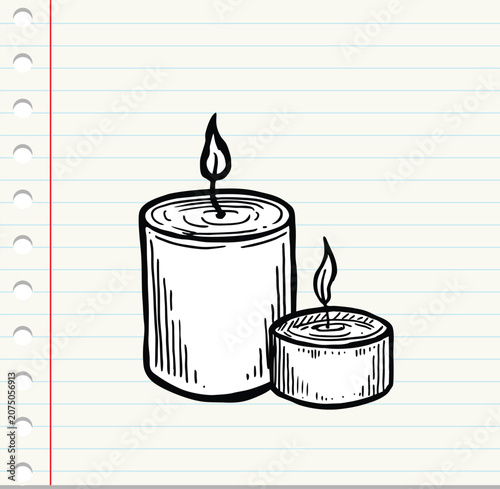 Vector sketch of burning candles. Hand drawn doodle icon. Isolate on a paper background.