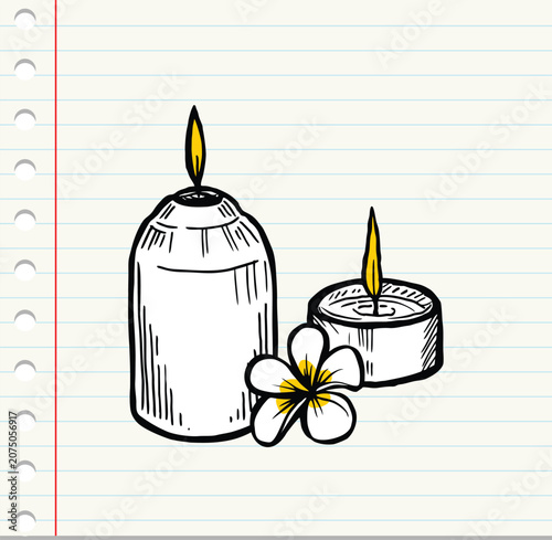 Vector sketch of burning candles. Hand drawn doodle icon. Isolate on a paper background.