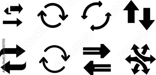Collection of black and white vector arrows in various directions and styles