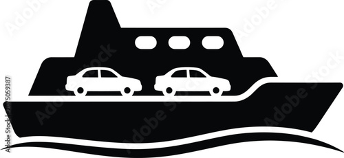 Fotografie Car ferry silhouette transporting vehicles across water for logistics and transp