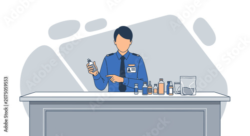Airport Security Officer Inspecting Liquids and Gels at Checkpoint