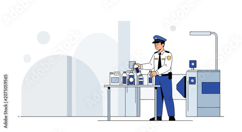 Airport Security Officer Inspecting Liquids at Checkpoint