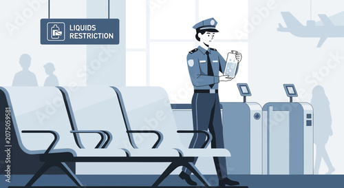Airport Security Officer Inspecting Liquids at Checkpoint