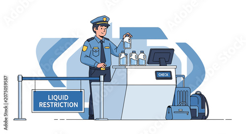 Airport Security Officer Inspecting Liquids at Checkpoint