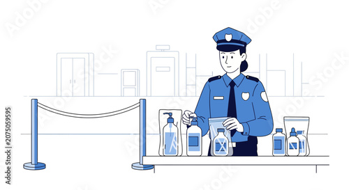 Airport Security Officer Inspecting Liquids at Checkpoint