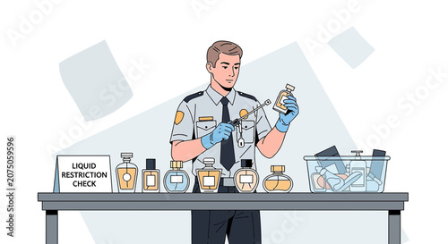 Airport Security Officer Inspecting Liquids and Fragrances