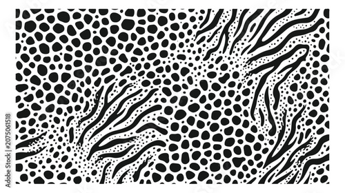 Canvas Print Animal print vector background, black and white leopard and zebra skin pattern,