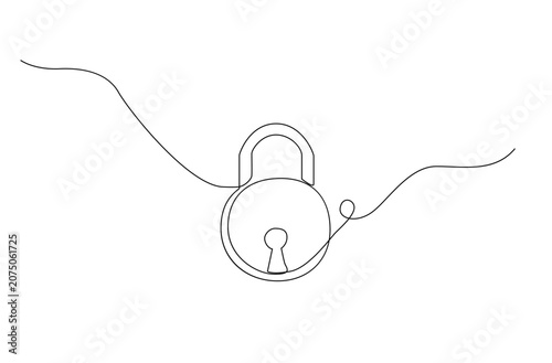 Minimal continuous-line padlock drawing conveying security, privacy and protection.