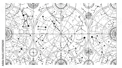 Foto Vintage celestial star map vector, antique astronomical constellation chart, bla