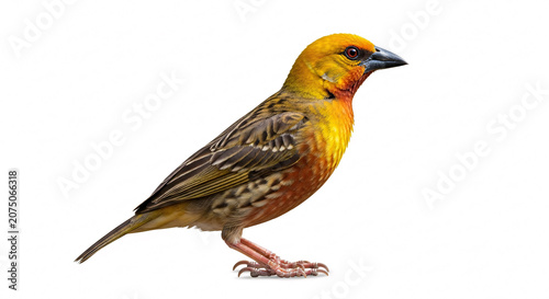 Realistic Golden Weaver Bird Isolated on White Background Side View Wildlife