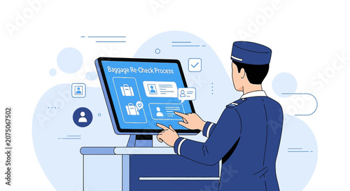 Traveler uses self-service kiosk for baggage check-in at airport