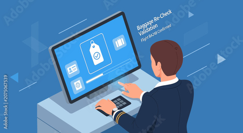 Traveler using digital check-in kiosk for baggage re-check and validation