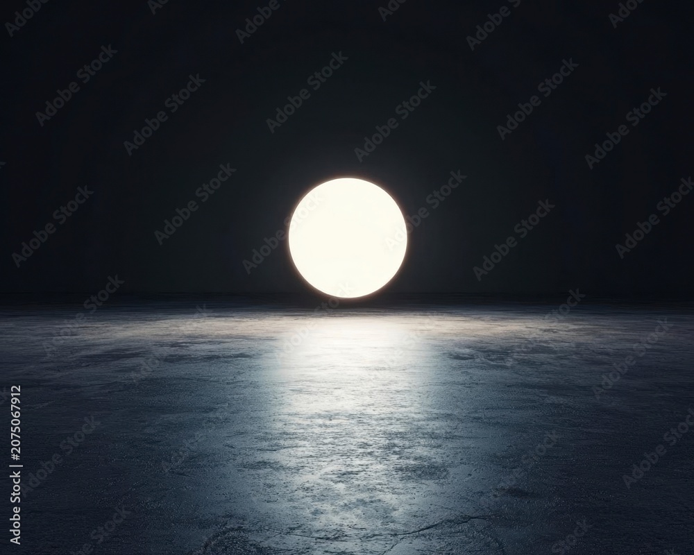 Obraz premium Single glowing dot in vast black space, minimalist concept
