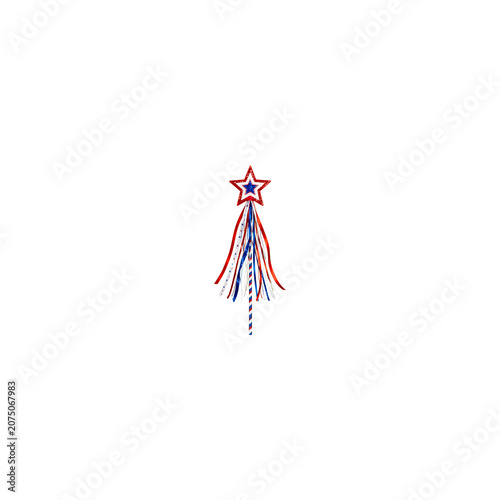 Patriotic Wand With Star Topper And Red White And Blue Ribbon Streamers For Independence Day Celebration Events