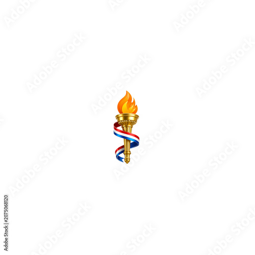 Golden Torch with Red White and Blue Ribbon Decoration Isolated on White Background for Patriotic Events and Celebrations