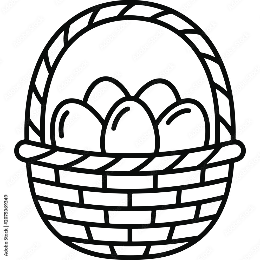 Fototapeta premium Outline icon of basket filled with eggs.