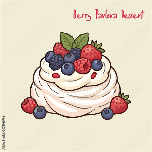Bild auf Leinwand Berry Pavlova Dessert Vector