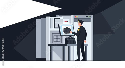 Security officer inspecting bag at airport scanner station