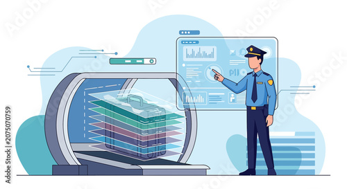 Security Officer Inspecting Digital Data Layers on Futuristic Interface