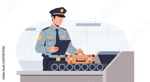Security Officer Inspecting Luggage at Airport Checkpoint