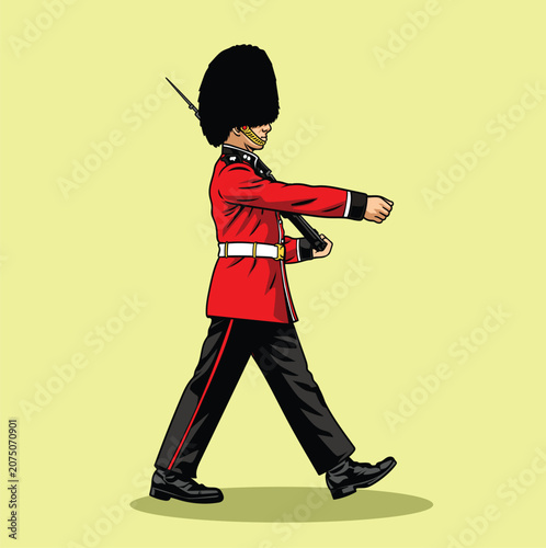 Tableau sur toile Detailed hand-drawn illustration of a marching British royal guard in a traditio