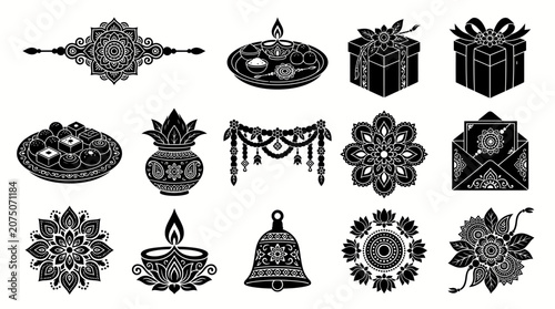 Konstfotografi Traditional Raksha Bandhan Silhouette Icons Collection, Indian Festival Vector S