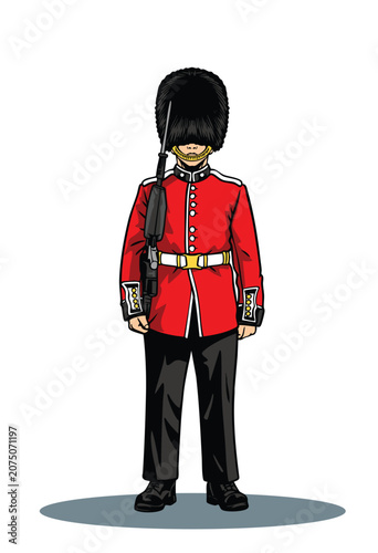 Fotografía Detailed hand-drawn illustration of a standing British royal guard from the fron