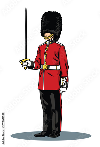 Photography Detailed hand-drawn illustration of a British royal guard officer standing and h