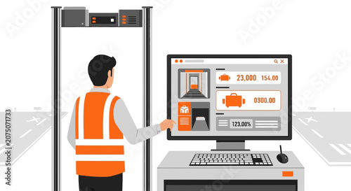 Security Guard Monitor Scanning System at Airport Checkpoint