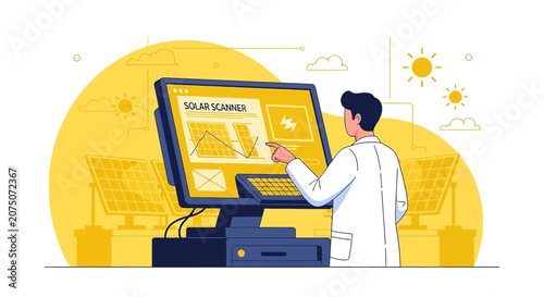 Scientist Inspects Solar Energy Data on Computer