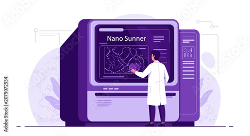 Scientist studying Nano Sunner technology on modern research equipment