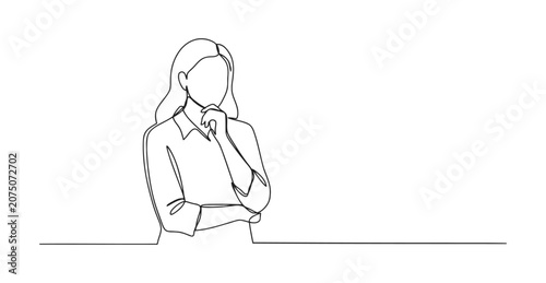 Canvastavla Thoughtful woman posing with hand on chin continuous line art thoughtful thinkin