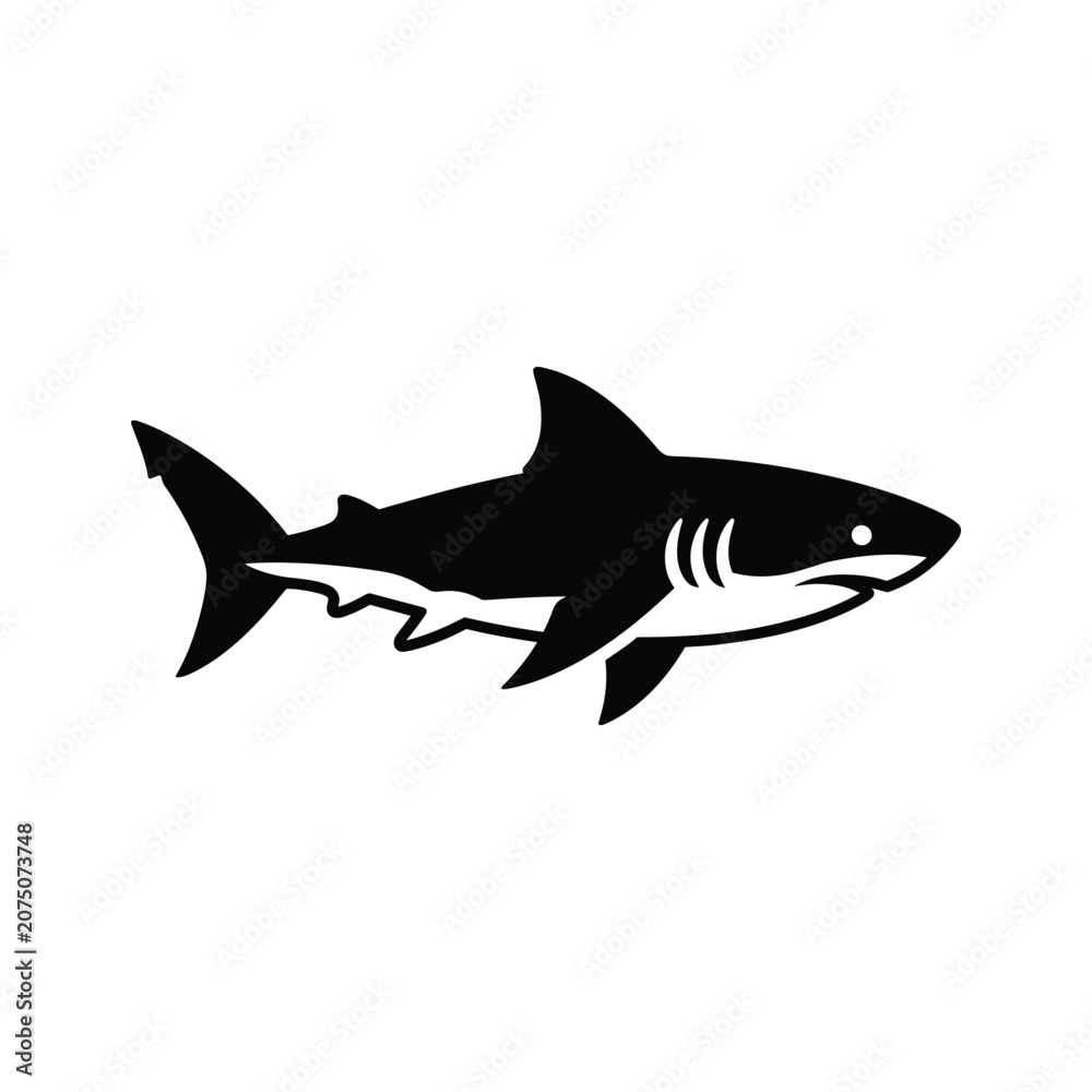Fototapeta premium Sleek shark silhouette icon vector for marine life and ocean conservation graphic design