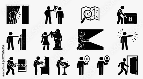 Quadro su tela Illustrated Daily Life Activities Icons.