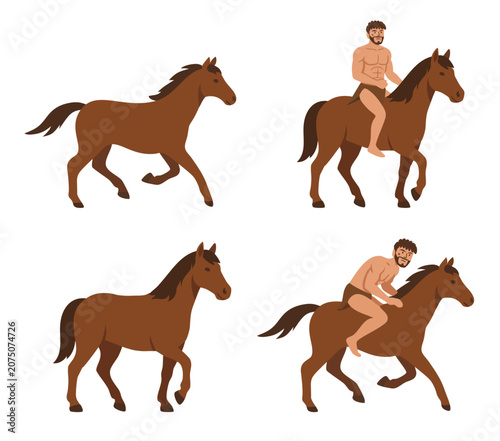 Tableau sur toile primitive caveman riding wild horse character element bundle set