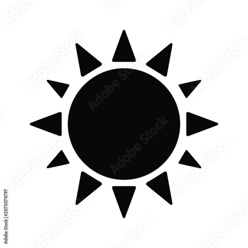 Radiant sun silhouette icon for weather forecasting and summer season graphic design projects