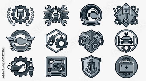 Foto Historical Industrial Emblem Medals and Badges.