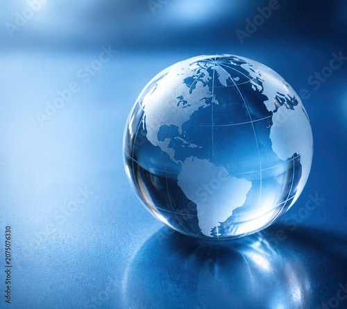 Crystal glass globe representing global network and connectivity