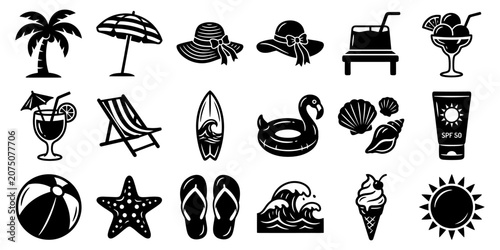 Tableau sur toile Summer Beach Vacation Icons Collection.
