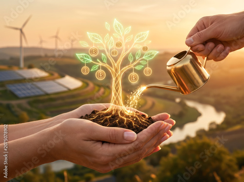 Nurturing Growth Sustainable Cryptocurrency Sunset Light