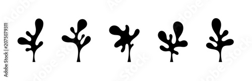 Set of abstract organic tree silhouettes in a modern minimal style. Hand drawn vector shapes for logos, branding, patterns, nature themes, stickers, packaging, and decorative designs.