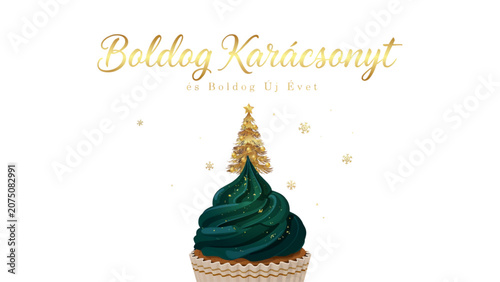 Elegant birthday cake topper with golden text and green bow Vector