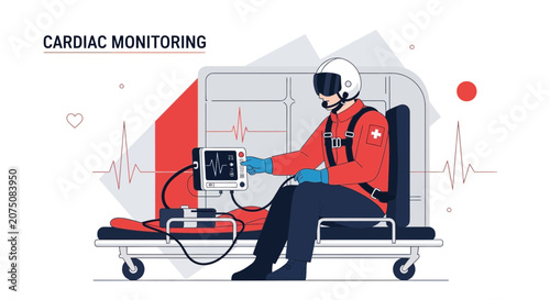 Paramedic Monitors Patient's Heart Rate on Cardiac Monitor in Ambulance