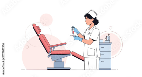 Nurse Prepares Injection in Medical Exam Room with Patient Chair
