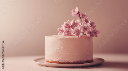 Elegant Naked Wedding Cake Decorated with Pink Roses and Fresh Flowers
