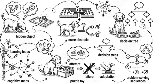 Canvastavla dog problem solving and cognitive intelligence doodle collection featuring learn