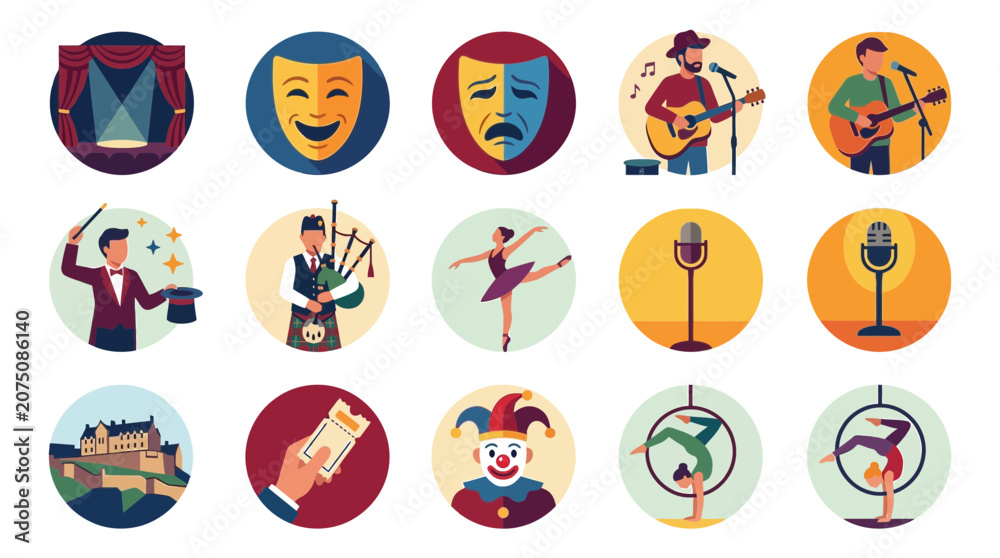 Fototapeta premium Performing Arts and Entertainment Icons Set